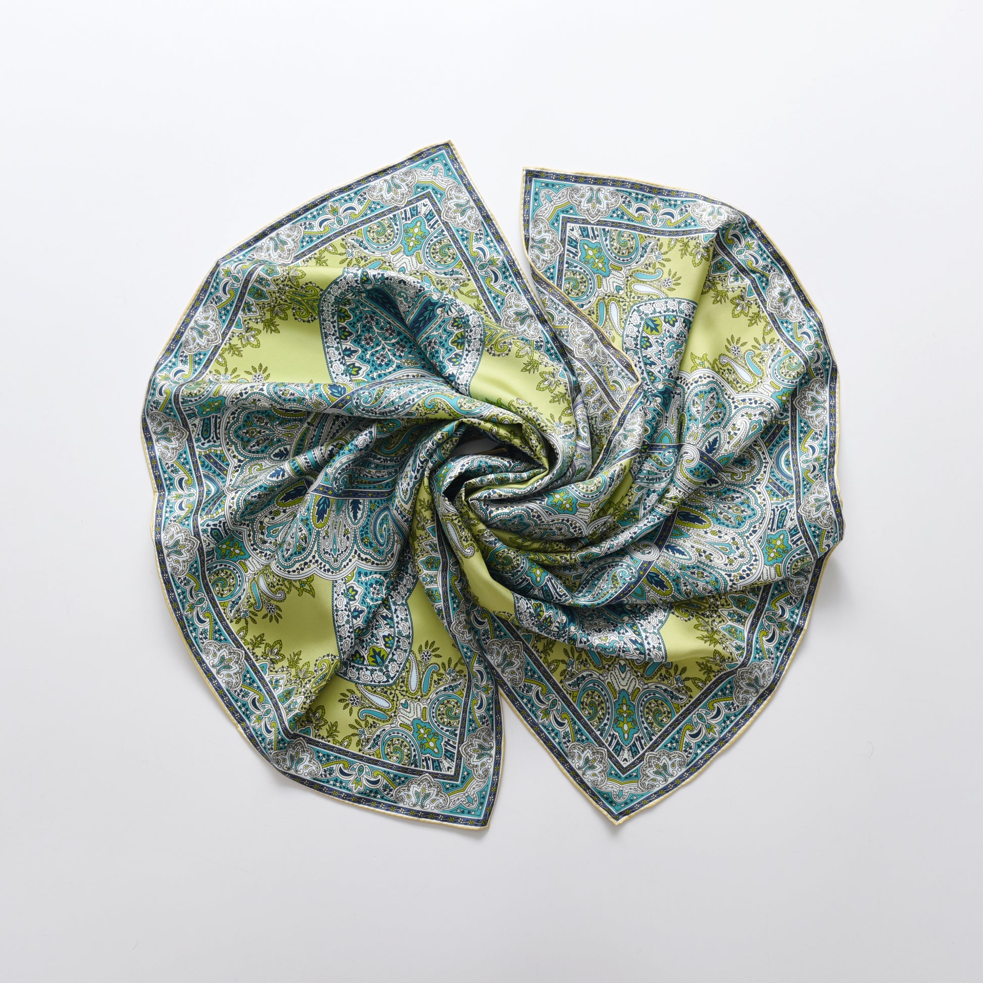 Paisley - Double Sided Silk Scarf in Green & Puple