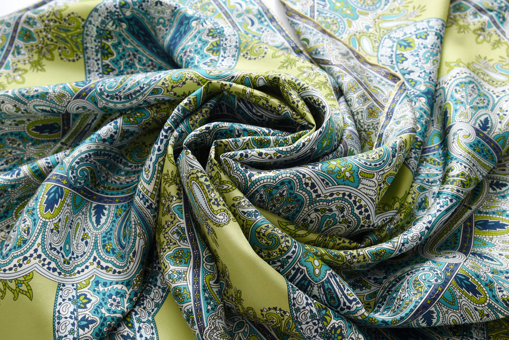 Paisley - Double Sided Silk Scarf in Green & Puple