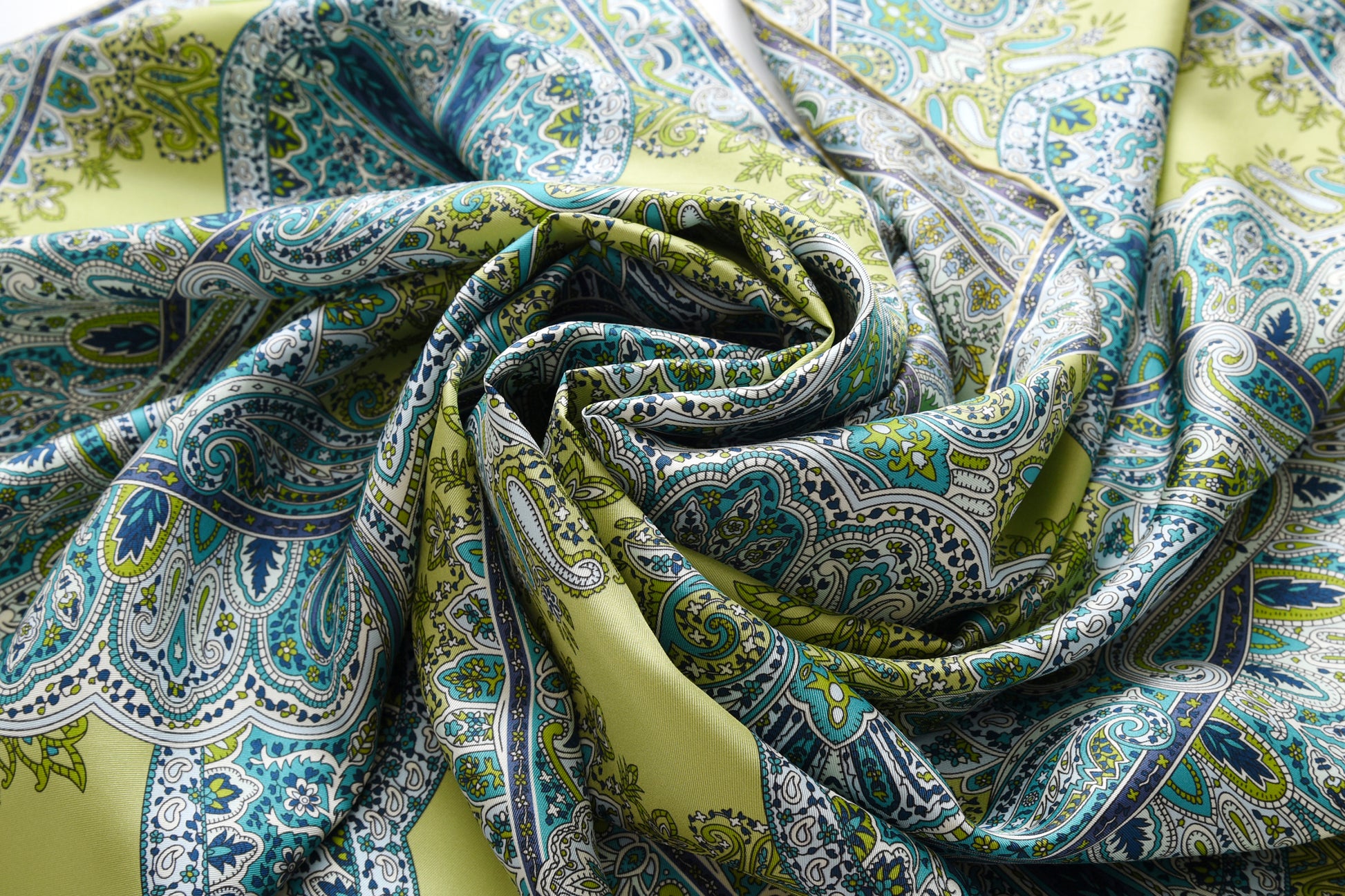 Paisley - Double Sided Silk Scarf in Green & Puple