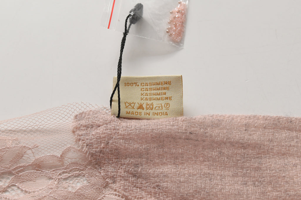 Hand Sewn Lace on Cashmere Scarf in Pink - Made in India