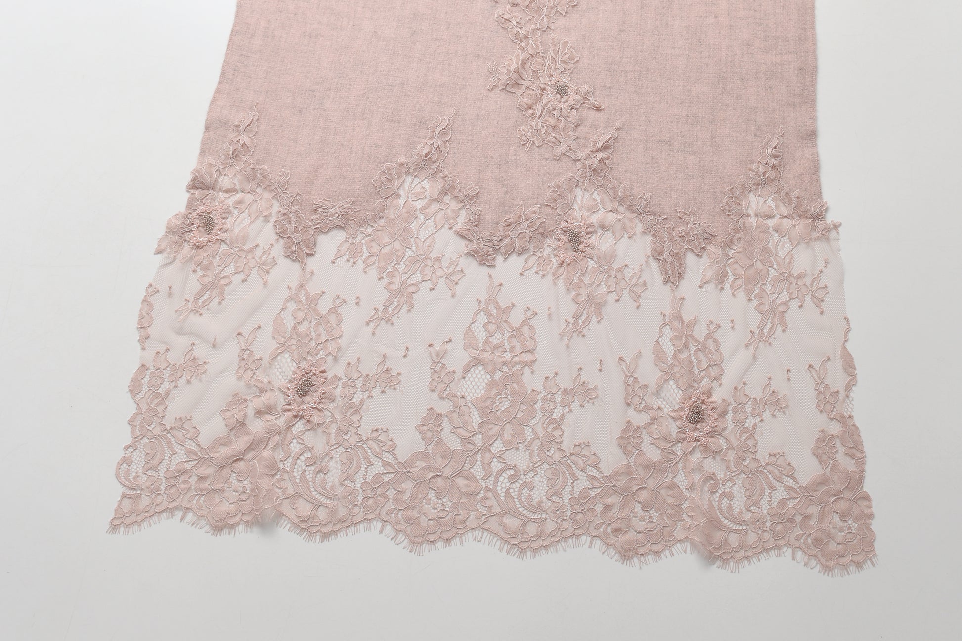 Hand Sewn Lace on Cashmere Scarf in Pink - Made in India