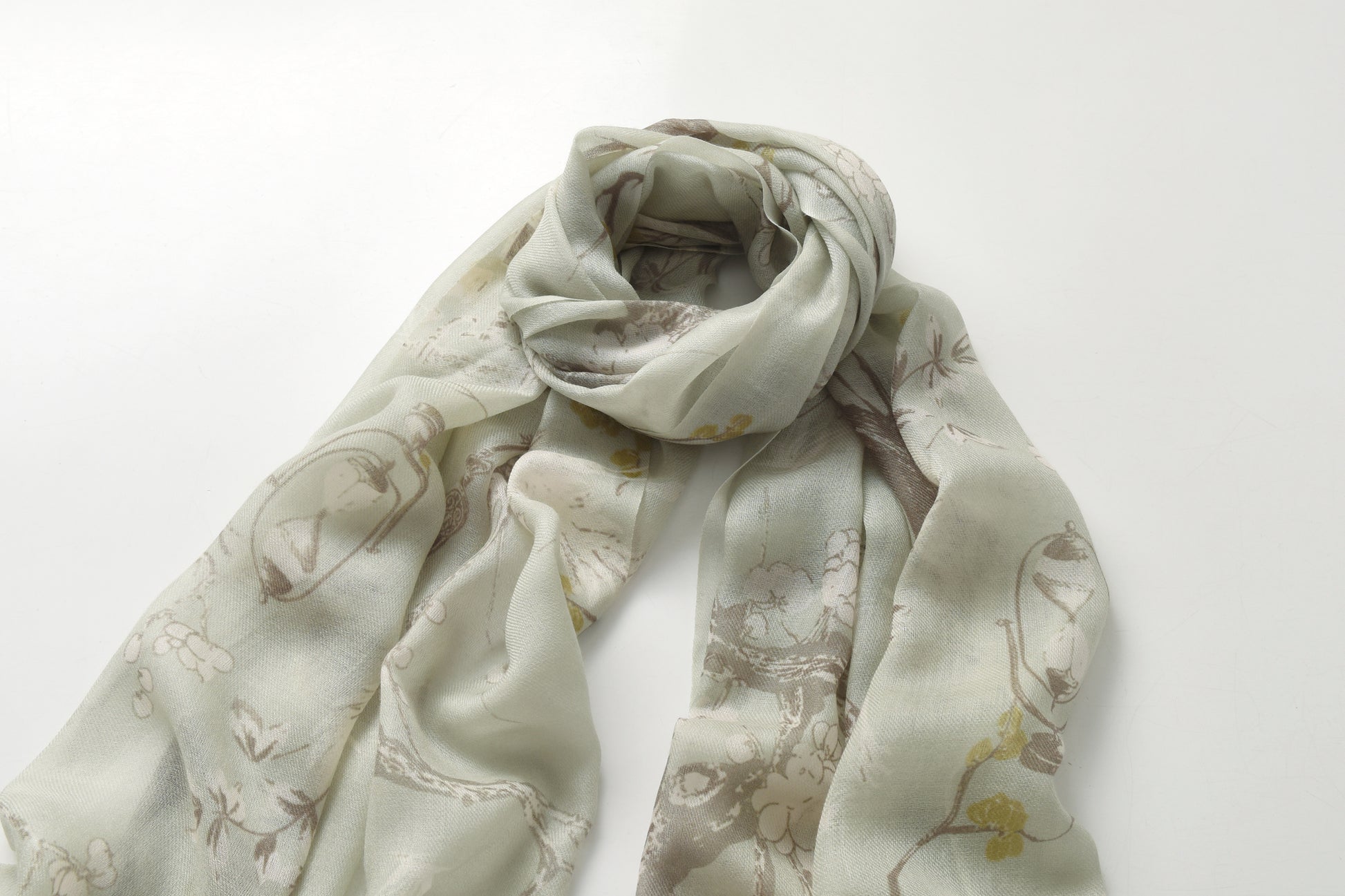Plum Blossom in Spring Green Cashmere Scarf