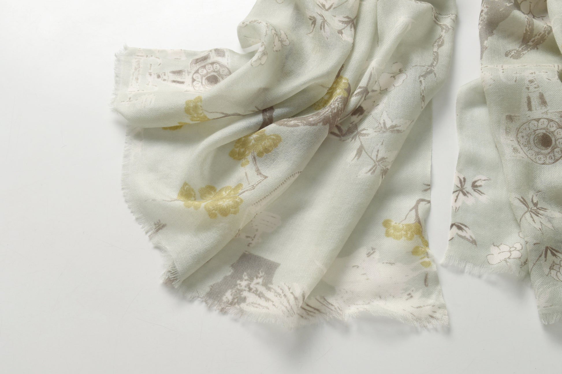 Plum Blossom in Spring Green Cashmere Scarf