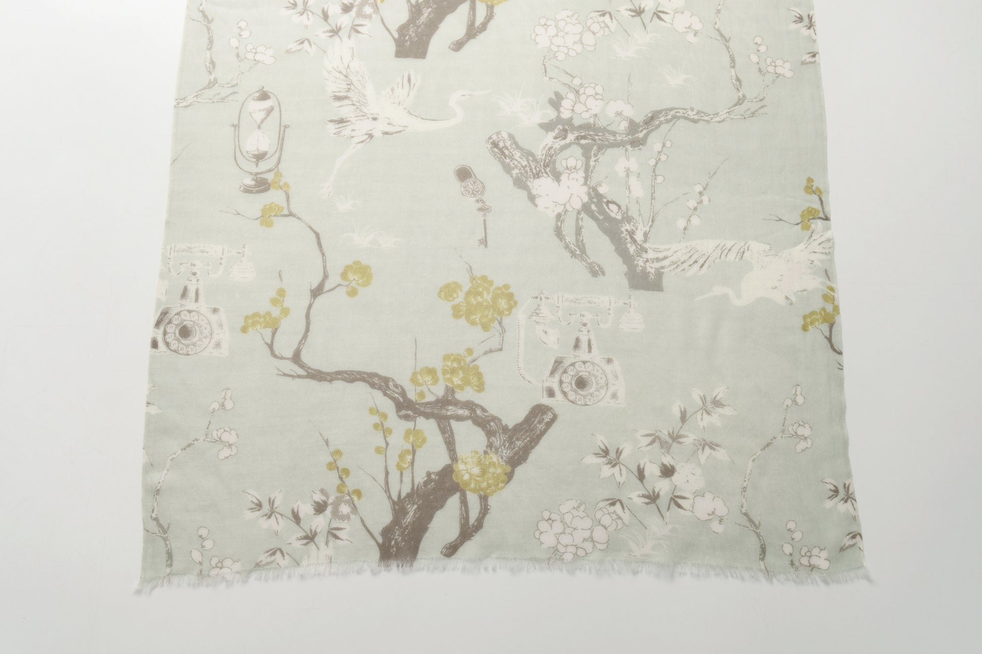 Plum Blossom in Spring Green Cashmere Scarf