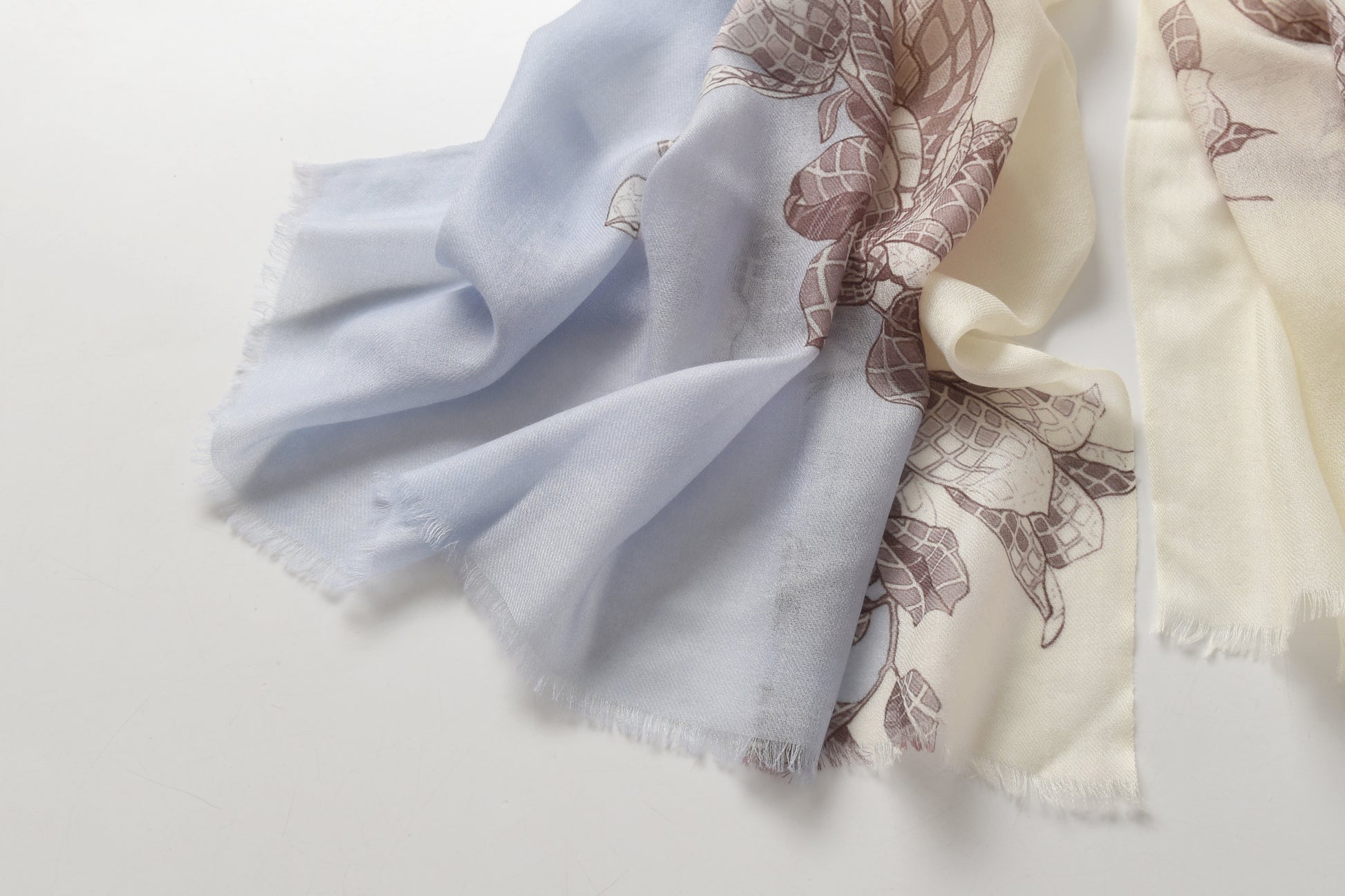 Two Tone Blue and Ivory Floral Cashmere Scarf