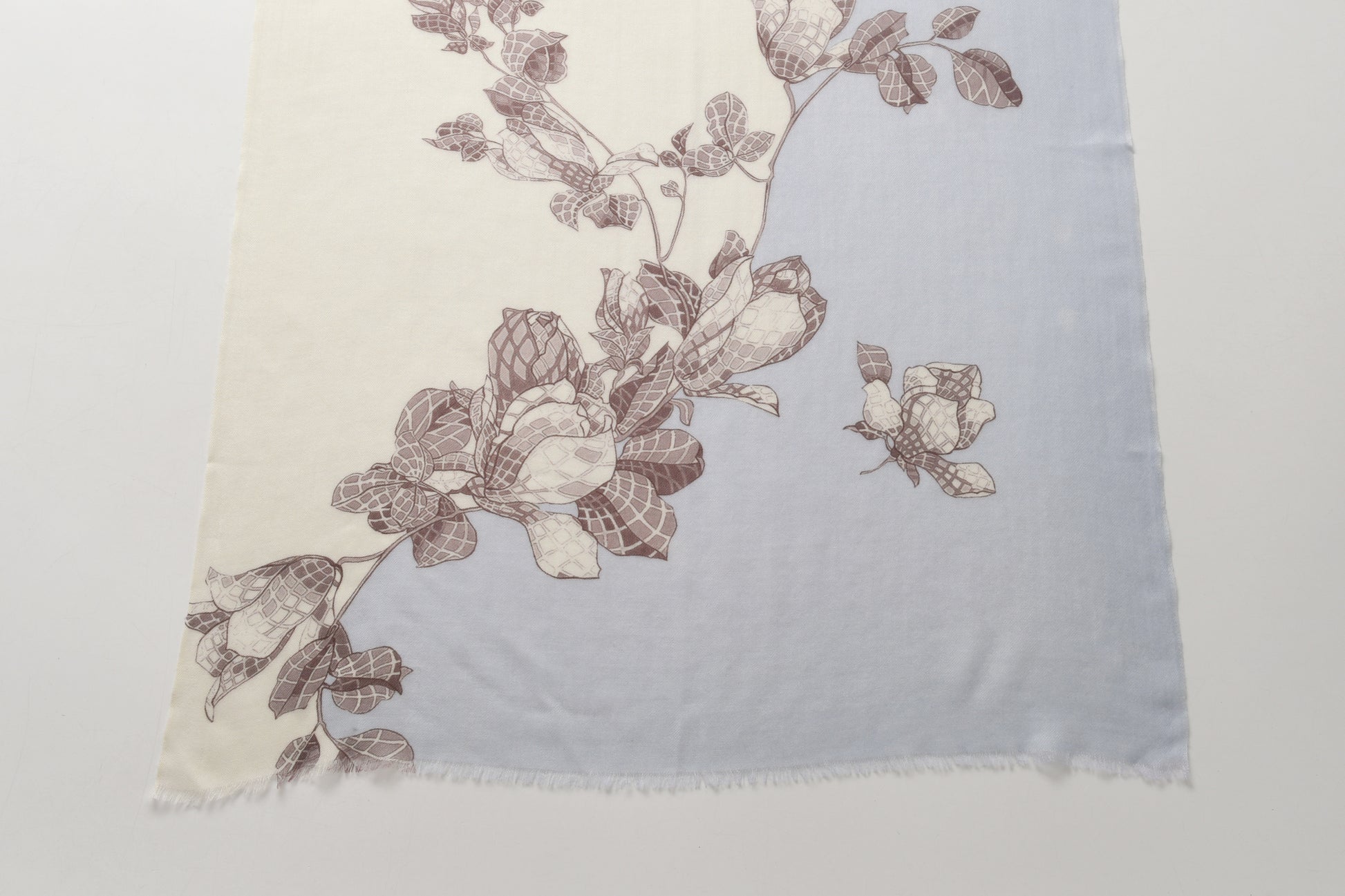 Two Tone Blue and Ivory Floral Cashmere Scarf