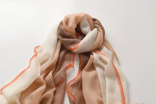 Brown and Camel Cashmere Scarf with Orange Lining