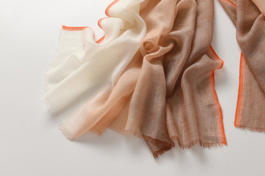 Brown and Camel Cashmere Scarf with Orange Lining