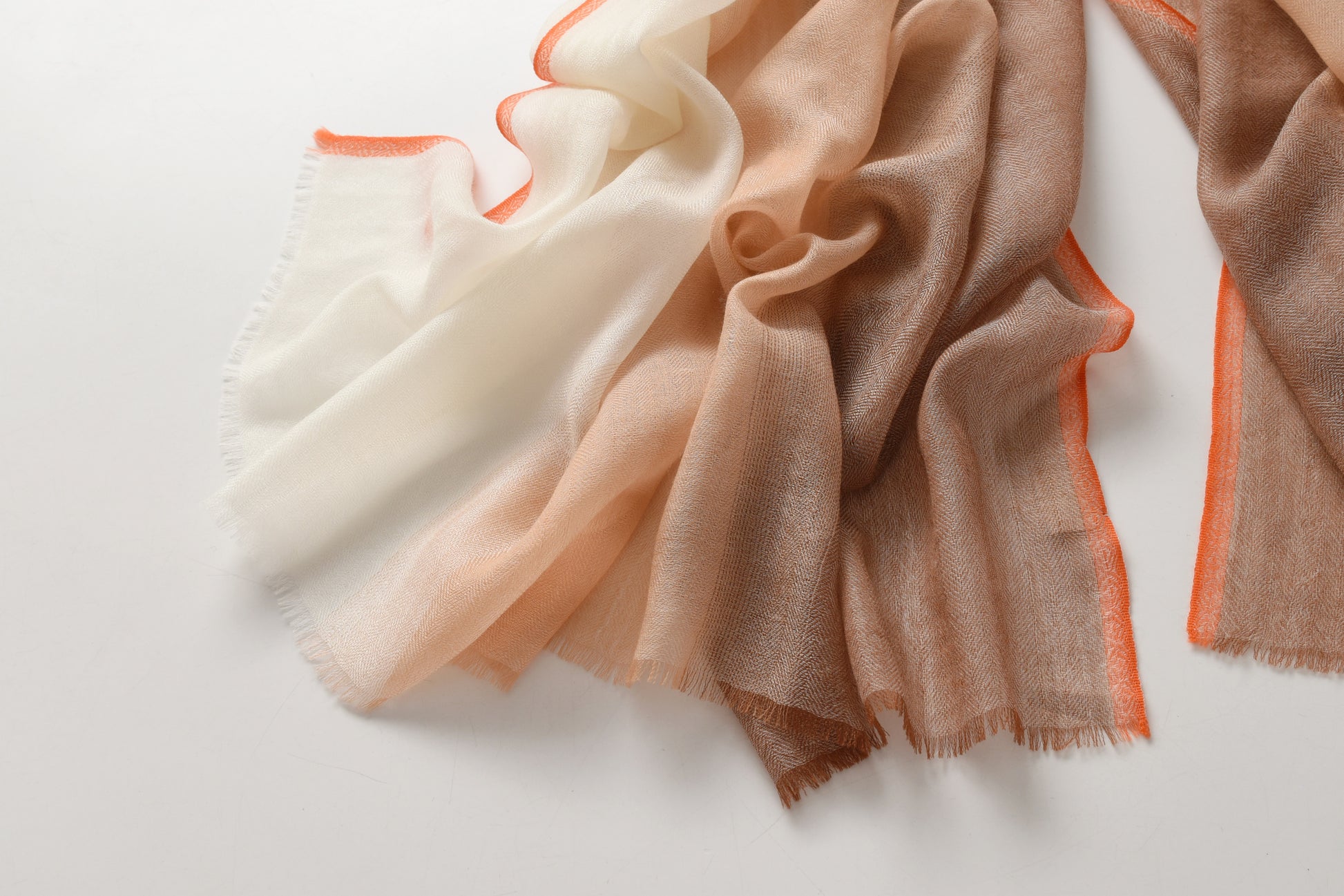 Brown and Camel Cashmere Scarf with Orange Lining