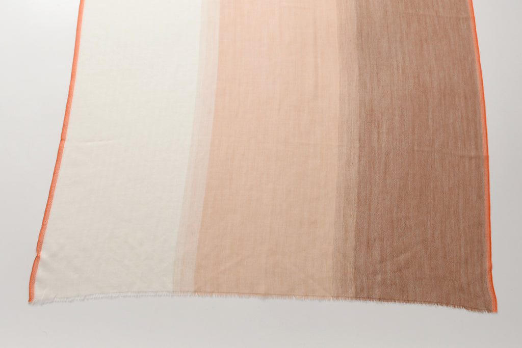 Brown and Camel Cashmere Scarf with Orange Lining