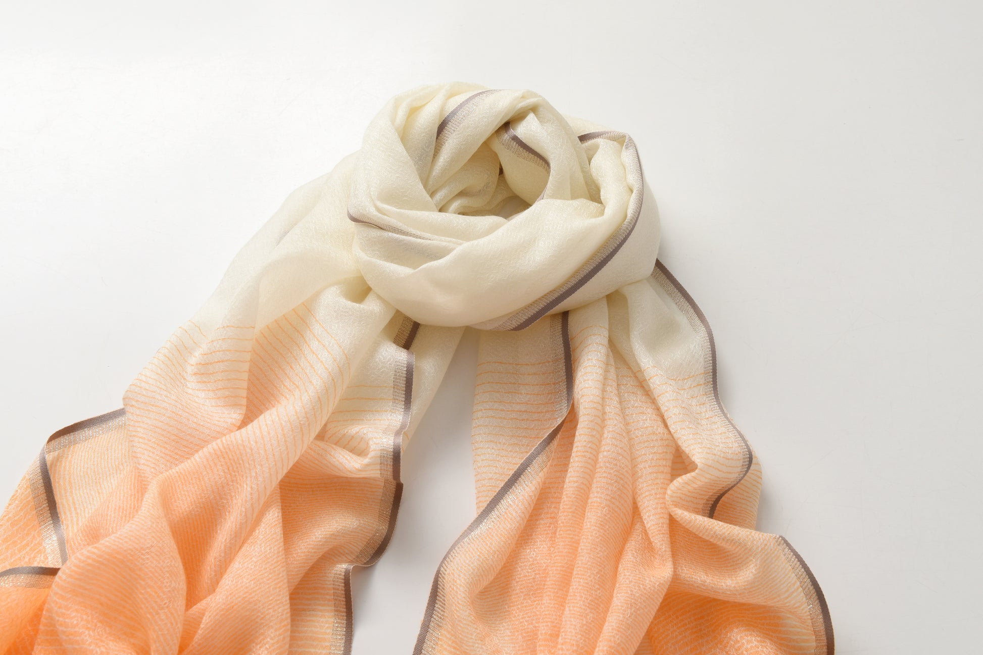 Ombre Ivory & Orange Cashmere Scarf with Brown Lining