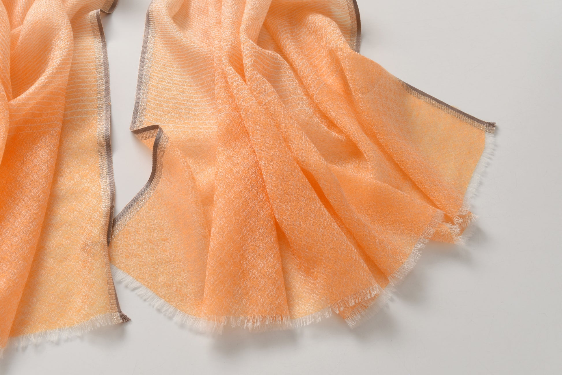 Ombre Ivory & Orange Cashmere Scarf with Brown Lining