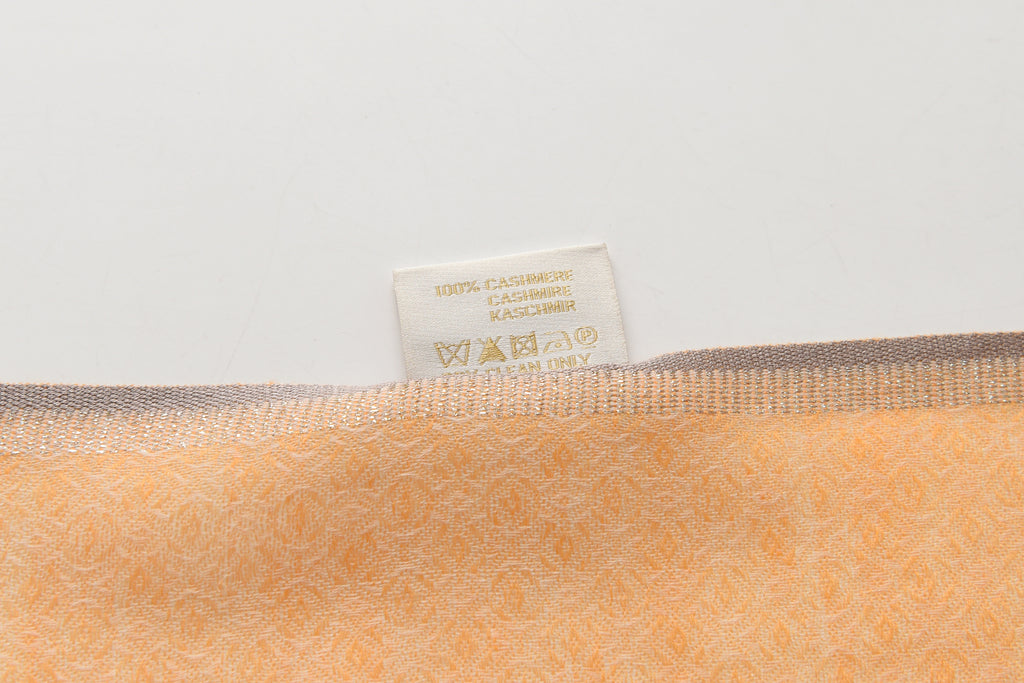 Ombre Ivory & Orange Cashmere Scarf with Brown Lining