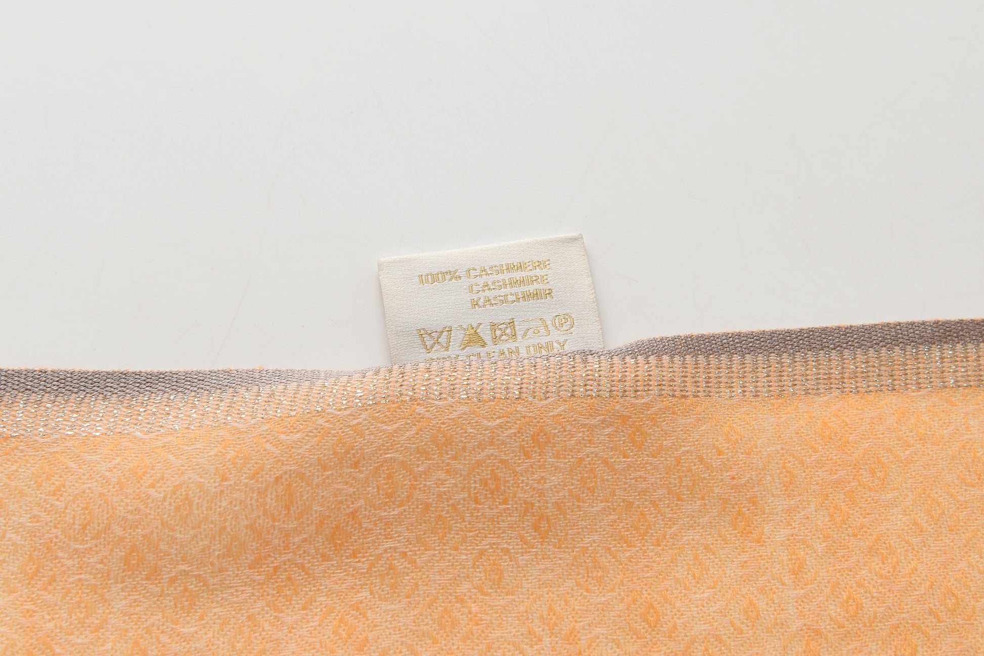 Ombre Ivory & Orange Cashmere Scarf with Brown Lining