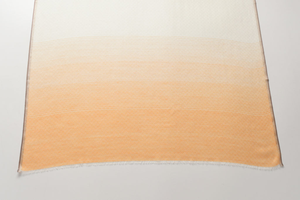 Ombre Ivory & Orange Cashmere Scarf with Brown Lining