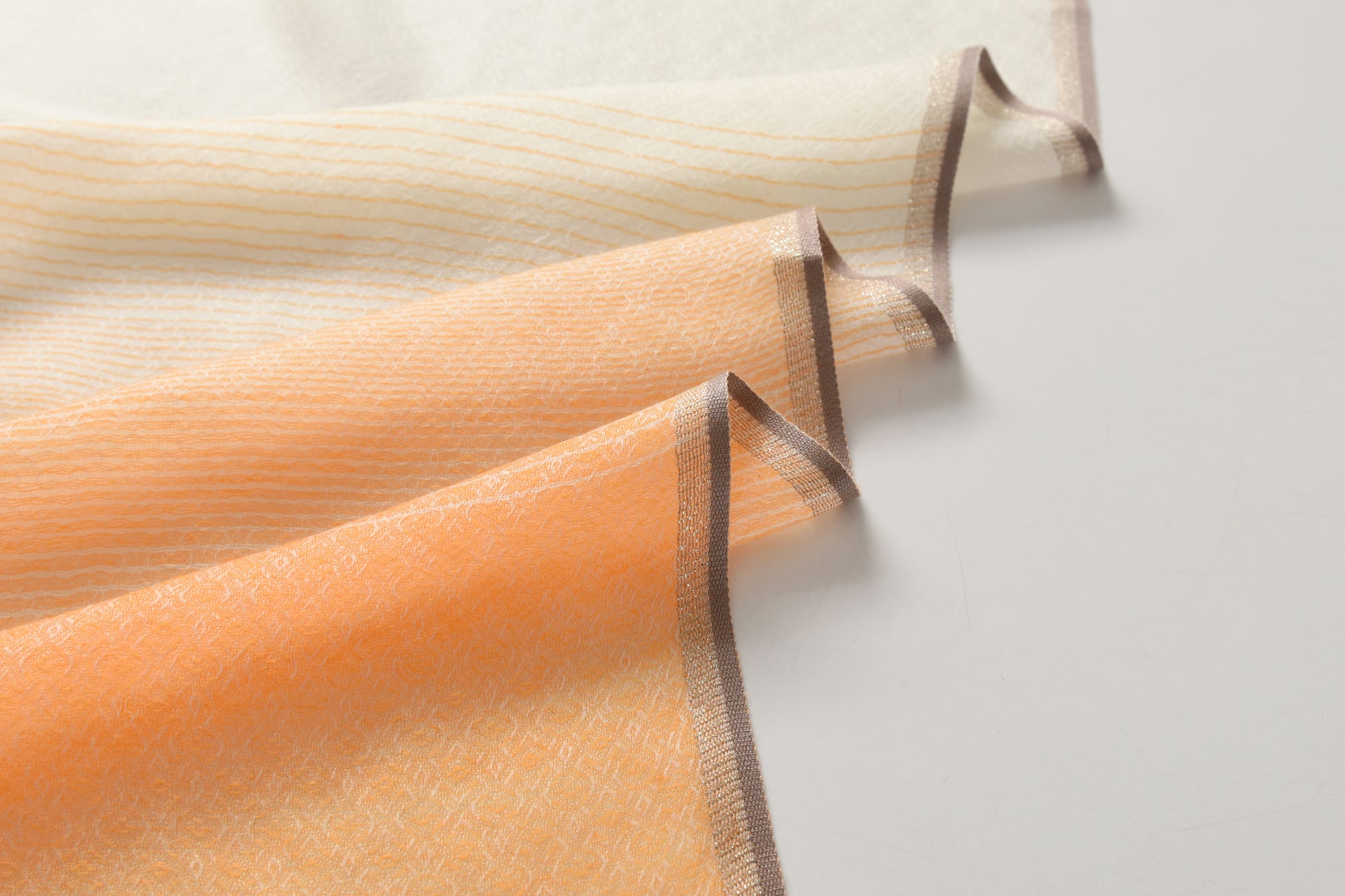 Ombre Ivory & Orange Cashmere Scarf with Brown Lining