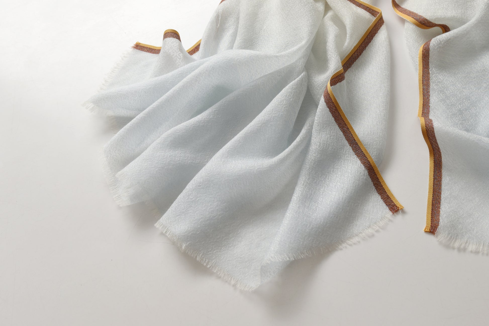 Ombre Ivory & Blue Cashmere Scarf with Brown Lining