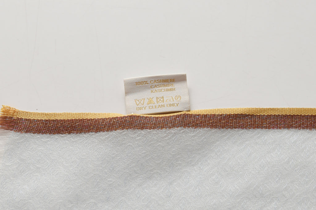 Ombre Ivory & Blue Cashmere Scarf with Brown Lining