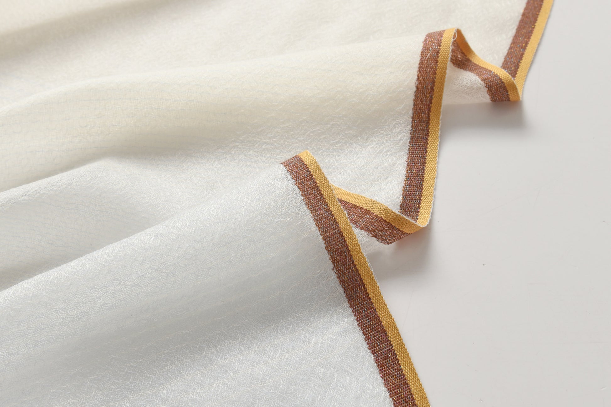 Ombre Ivory & Blue Cashmere Scarf with Brown Lining