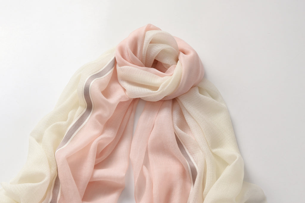 Pink and Ivory Hues Cashmere Scarf with Brown Lining
