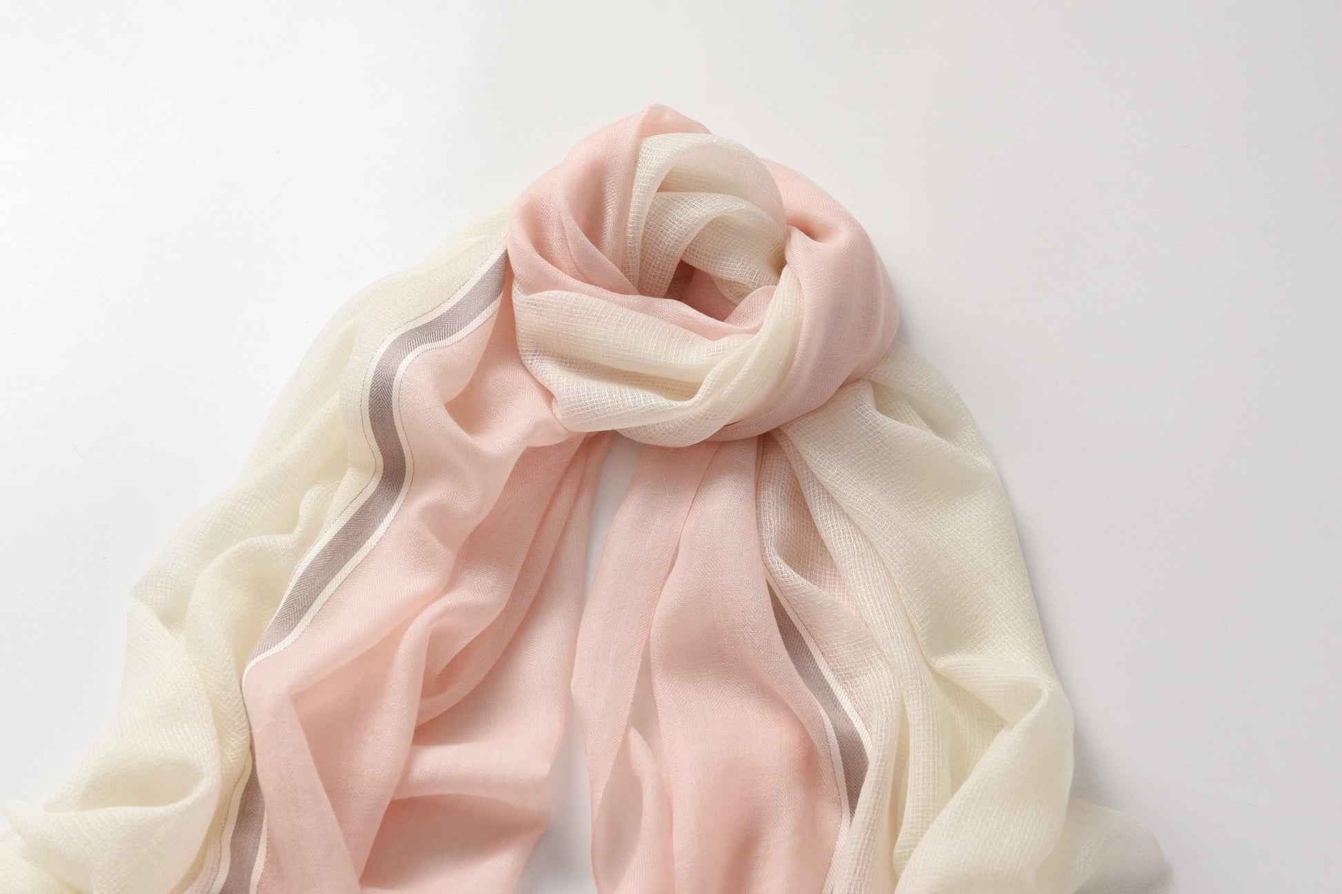 Pink and Ivory Hues Cashmere Scarf with Brown Lining
