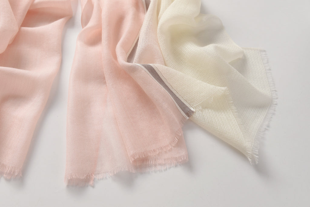 Pink and Ivory Hues Cashmere Scarf with Brown Lining