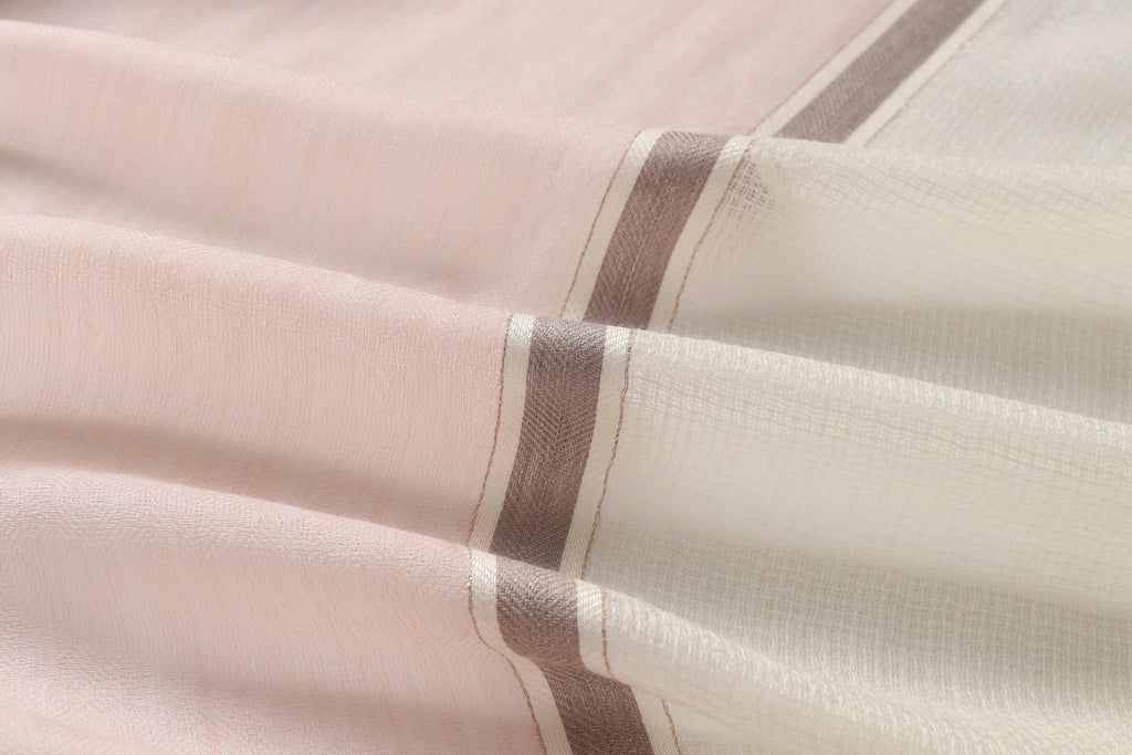 Pink and Ivory Hues Cashmere Scarf with Brown Lining