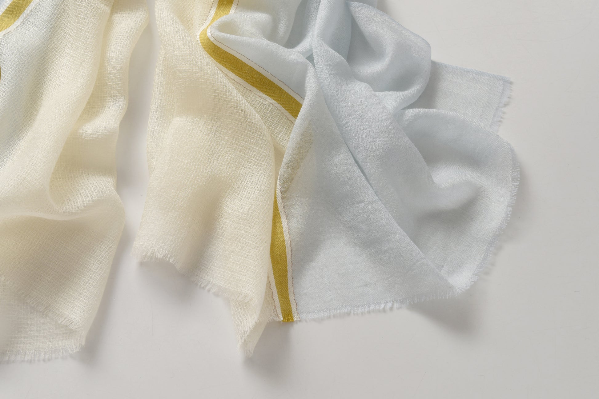 Light Blue and Yellow Hues Cashmere Scarf with Golden Lining