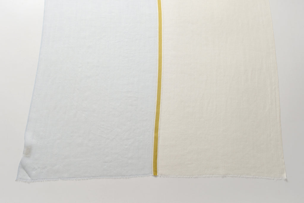 Light Blue and Yellow Hues Cashmere Scarf with Golden Lining