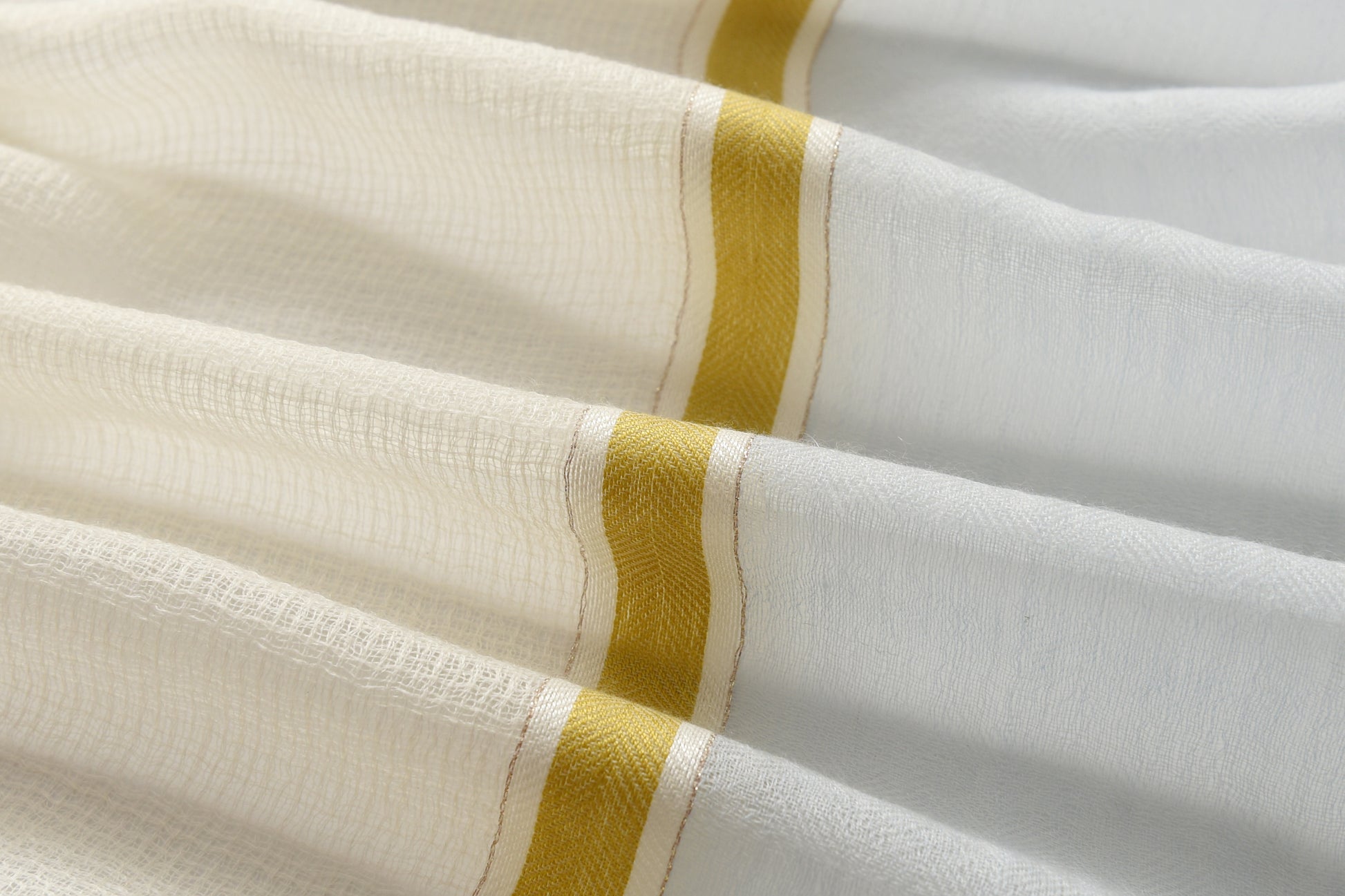 Light Blue and Yellow Hues Cashmere Scarf with Golden Lining