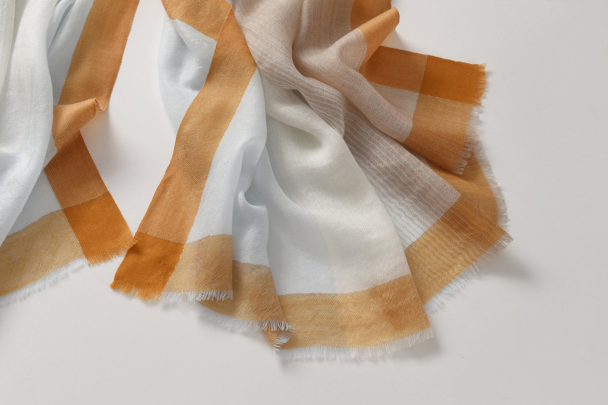 Blue & Neutral Gradient Cashmere Scarf with Brown Lining