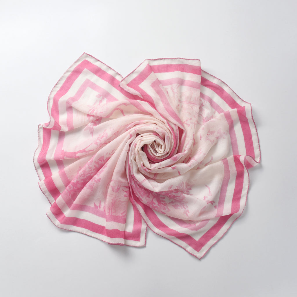 Equestre con Gatto Pink Toile Cashmere Scarf