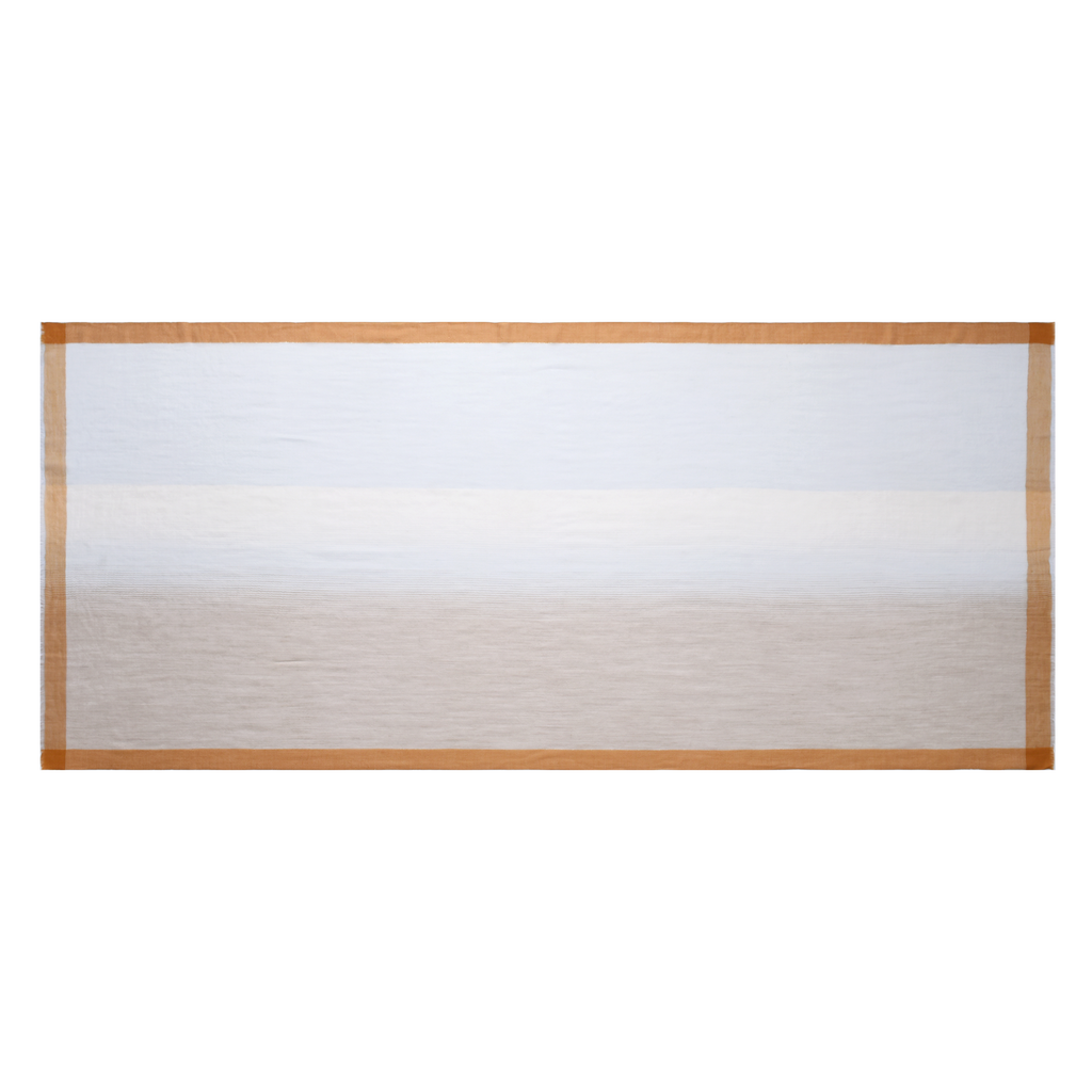 Blue & Neutral Gradient Cashmere Scarf with Brown Lining