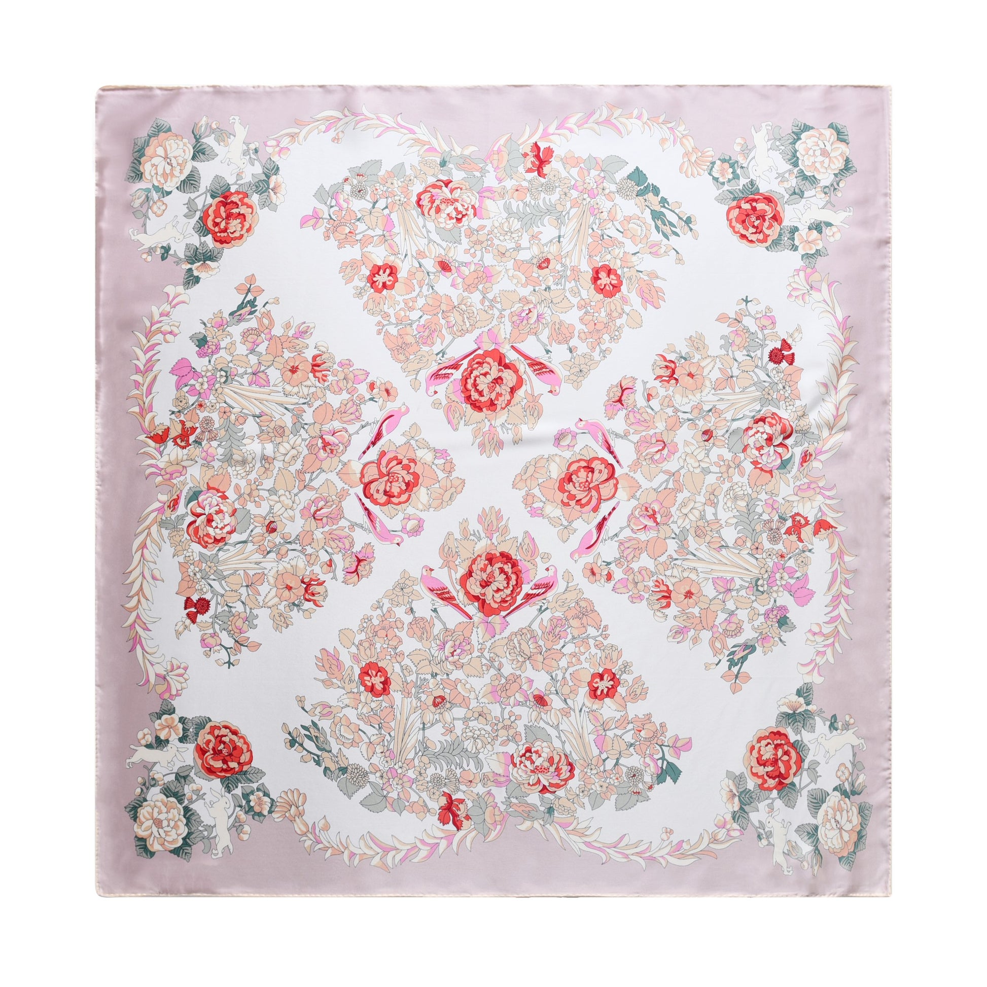 Rabbits in Rose Garden - Silk Scarf in Pink
