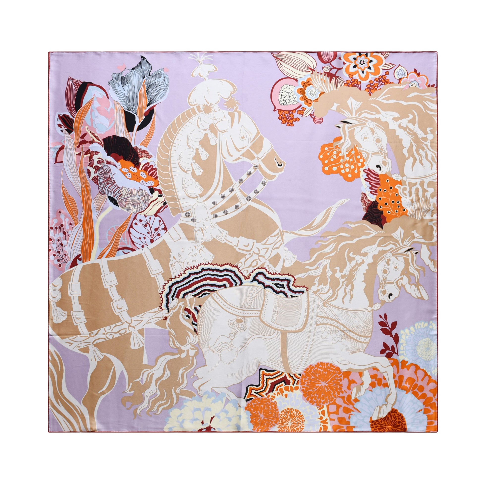 Performance Horses - Silk Scarf in Beige & Purple
