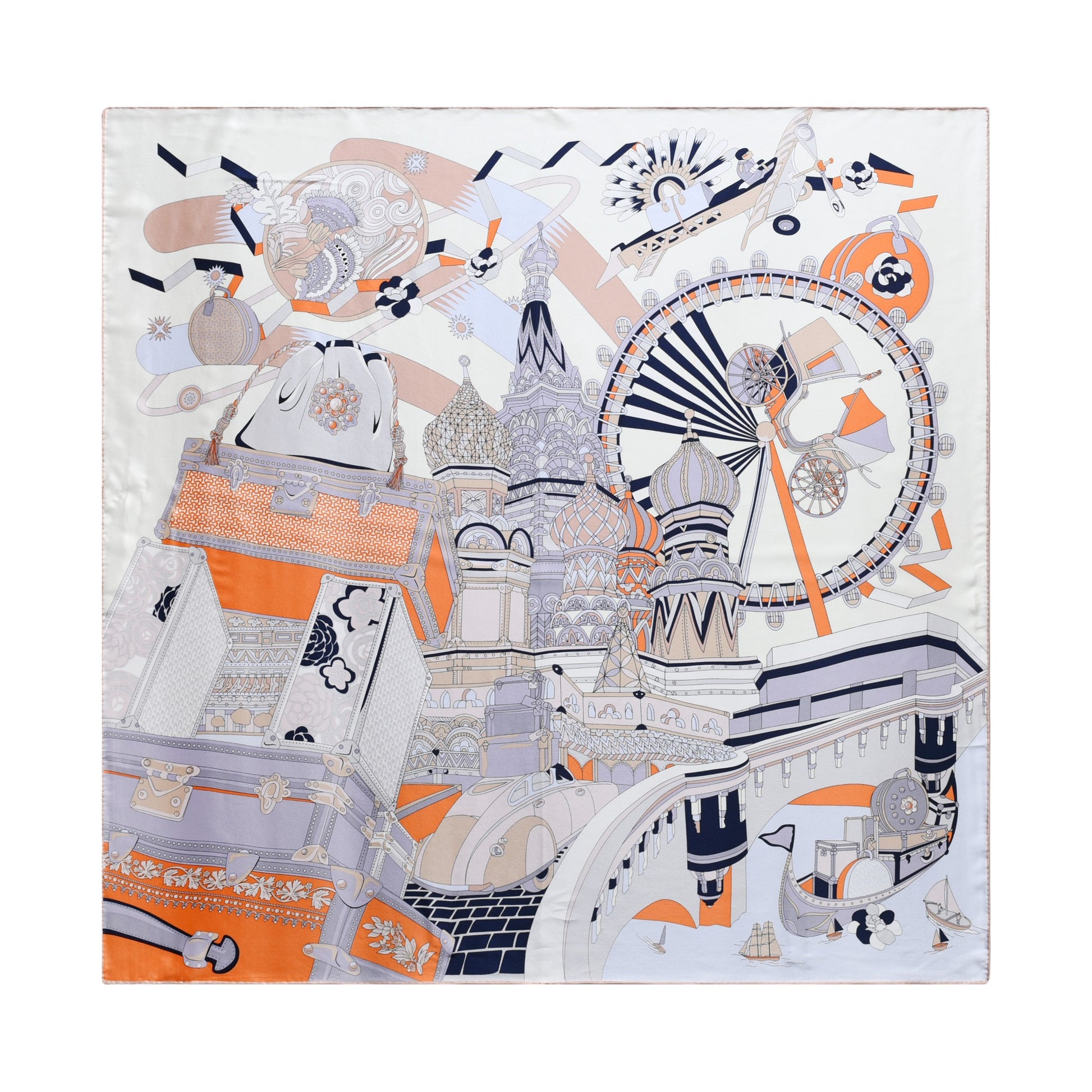 Russia Voyage - Silk Scarf in Grey & Beige