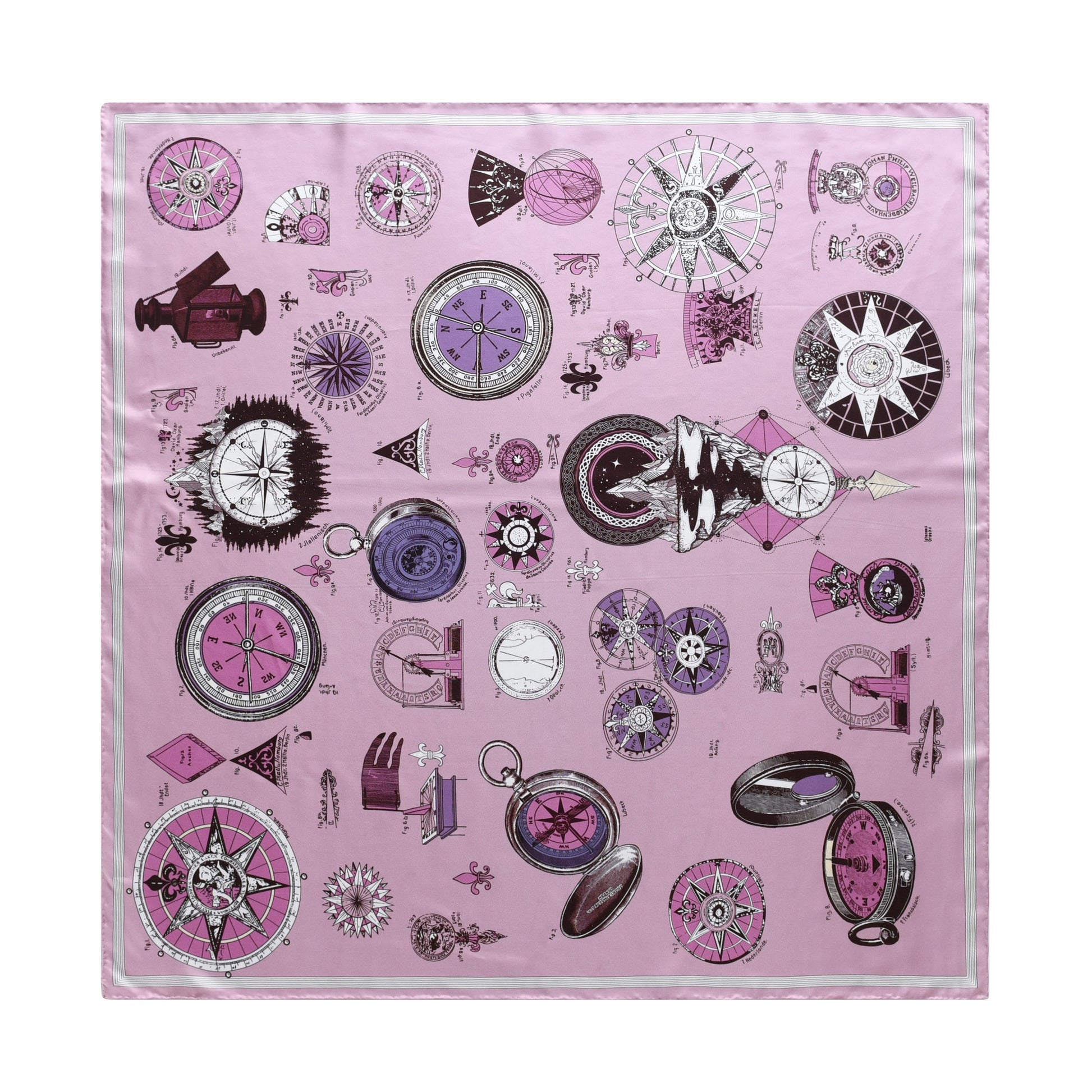 Compass of Voyage - Double Sided Silk Scarf in Pink & Purple