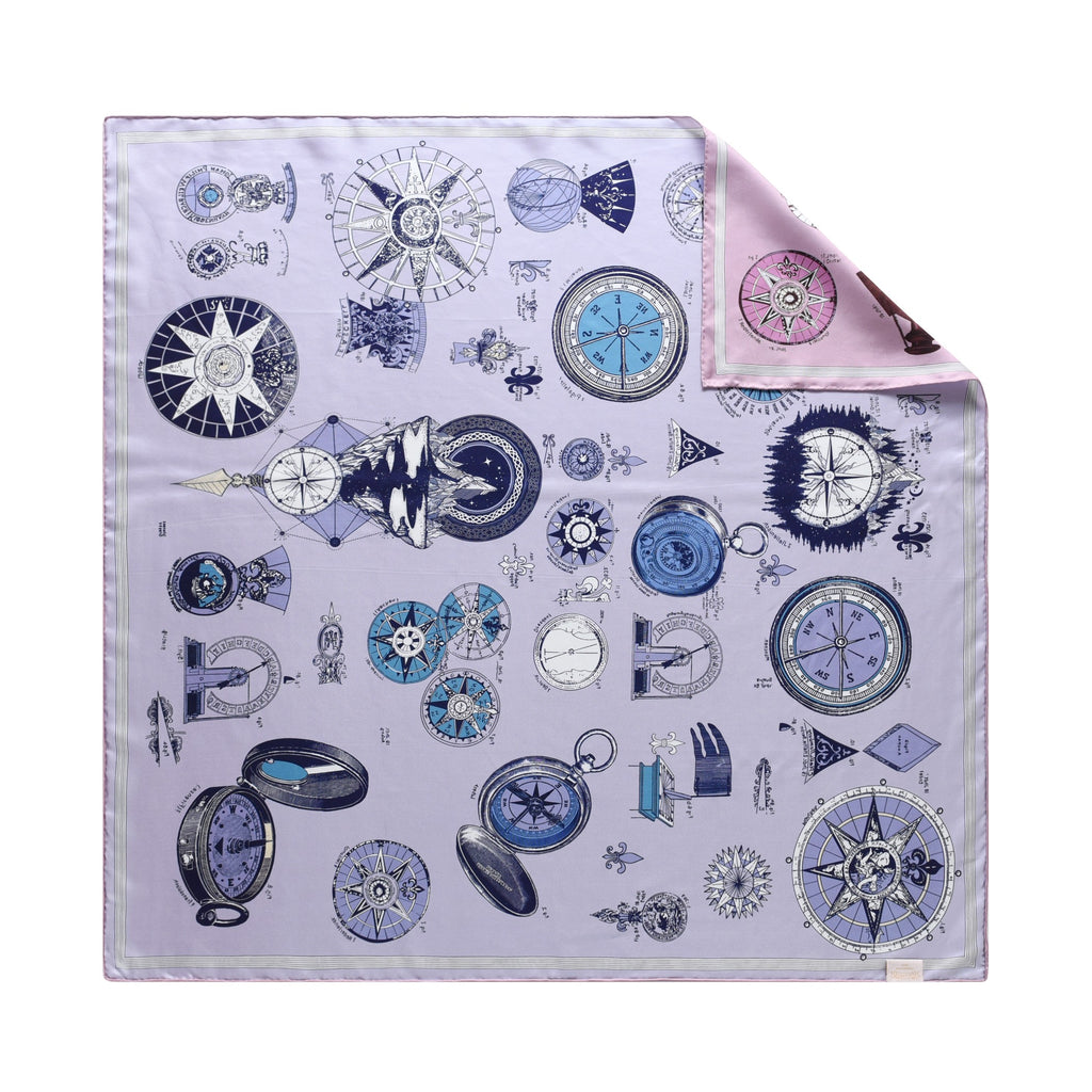 Compass of Voyage - Double Sided Silk Scarf in Pink & Purple