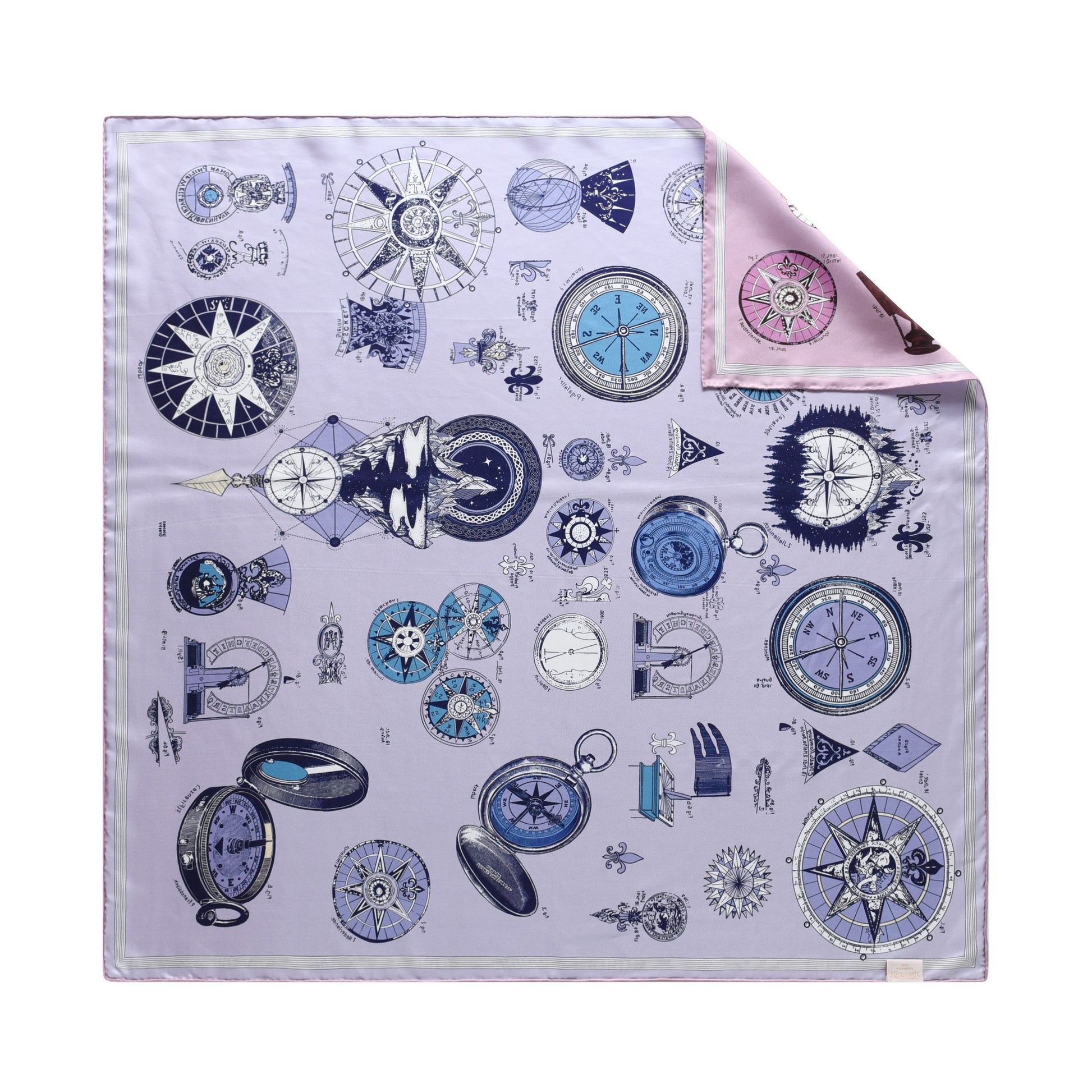 Compass of Voyage - Double Sided Silk Scarf in Pink & Purple