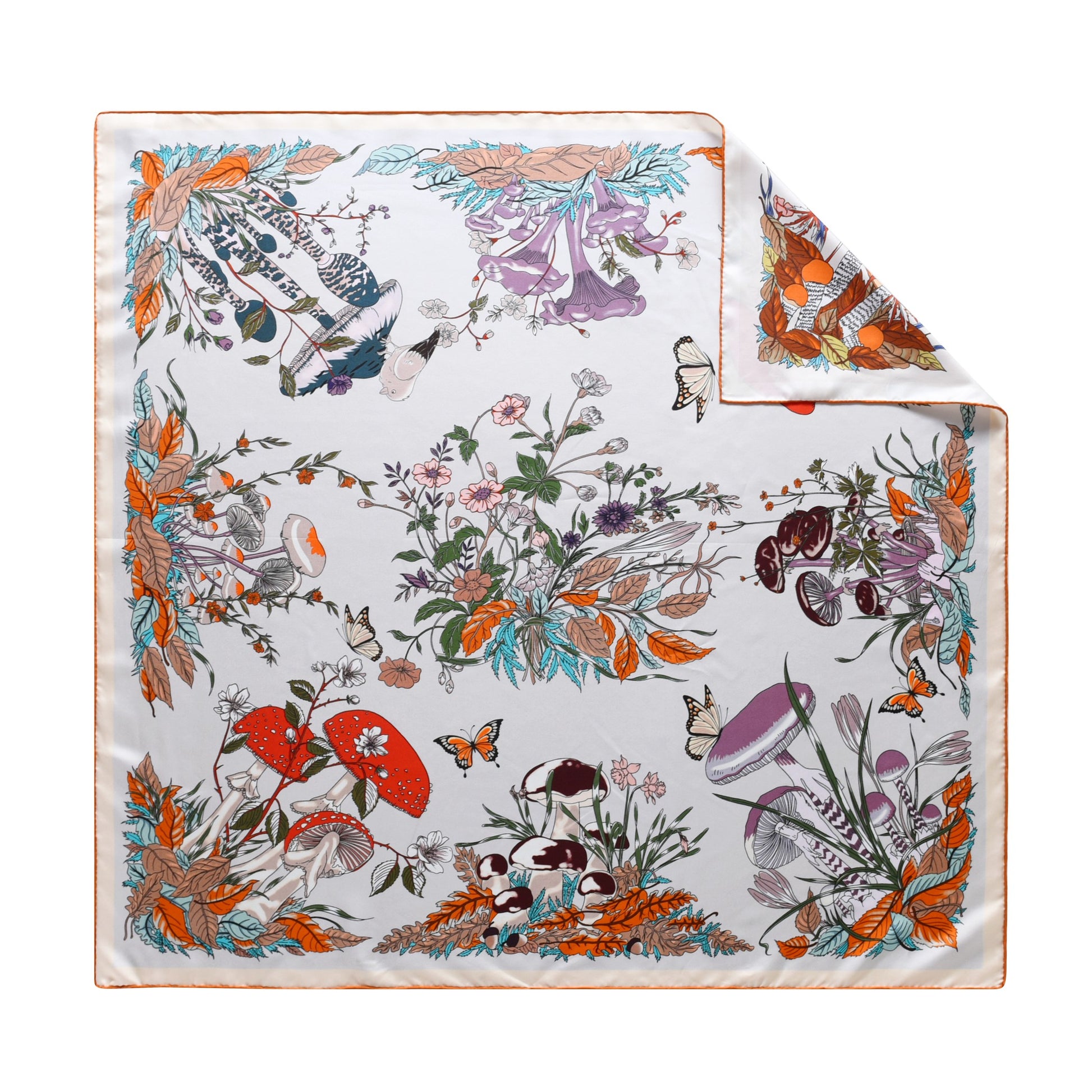 Garden Fungi - Double Sided Silk Scarf in Peach & Purple