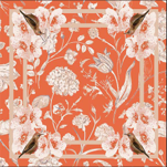 Orange Hydrangea with Plum Blossom in Cashmere Scarf